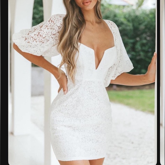Selfie Leslie Mini White Puff Sleeve Dress - Picture 1 of 5